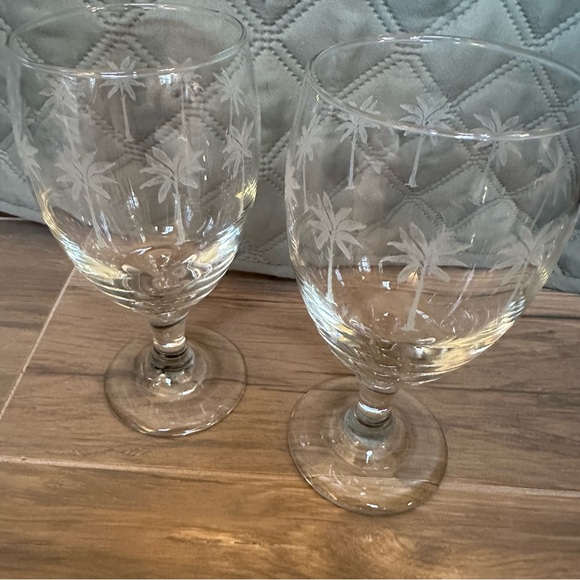 Libbey - Rare - Etched Palm Tree - 16 Oz. Water/Ice Tea Goblets - Set of 2 - Picture 5 of 7